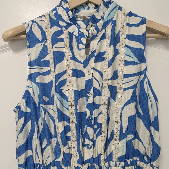 Womens Floral Print Maxi Dress Blue White Long Dress Size Small    Ruffled Beach - Picture 6 of 12